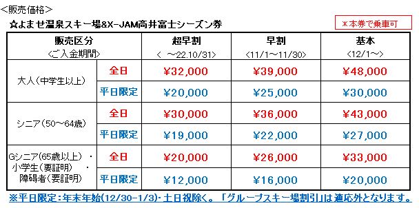 2022-23リフトシーズン券情報 | X-JAM高井富士・よませ温泉スキー場 ...
